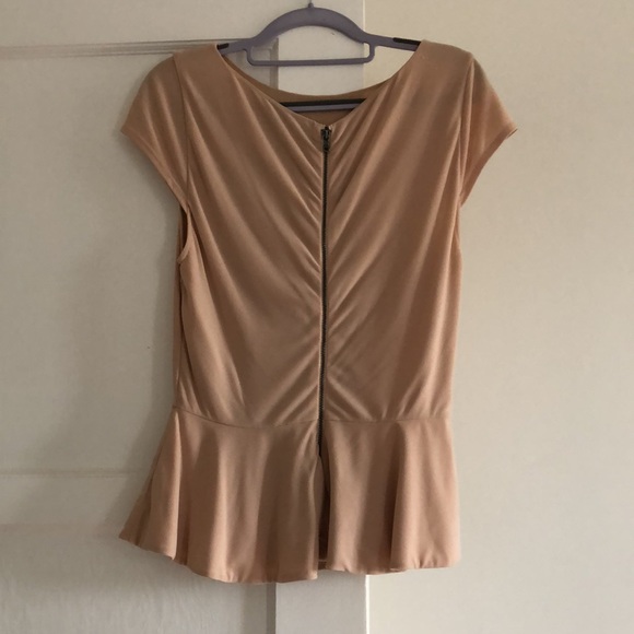 Alice and Olivia Cream Nude/Tan Peplum Short Sleeve Blouse - Picture 6 of 9